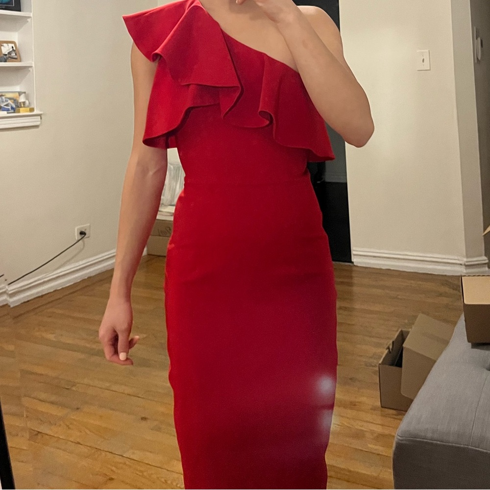 Zara red ruffled dress, XS